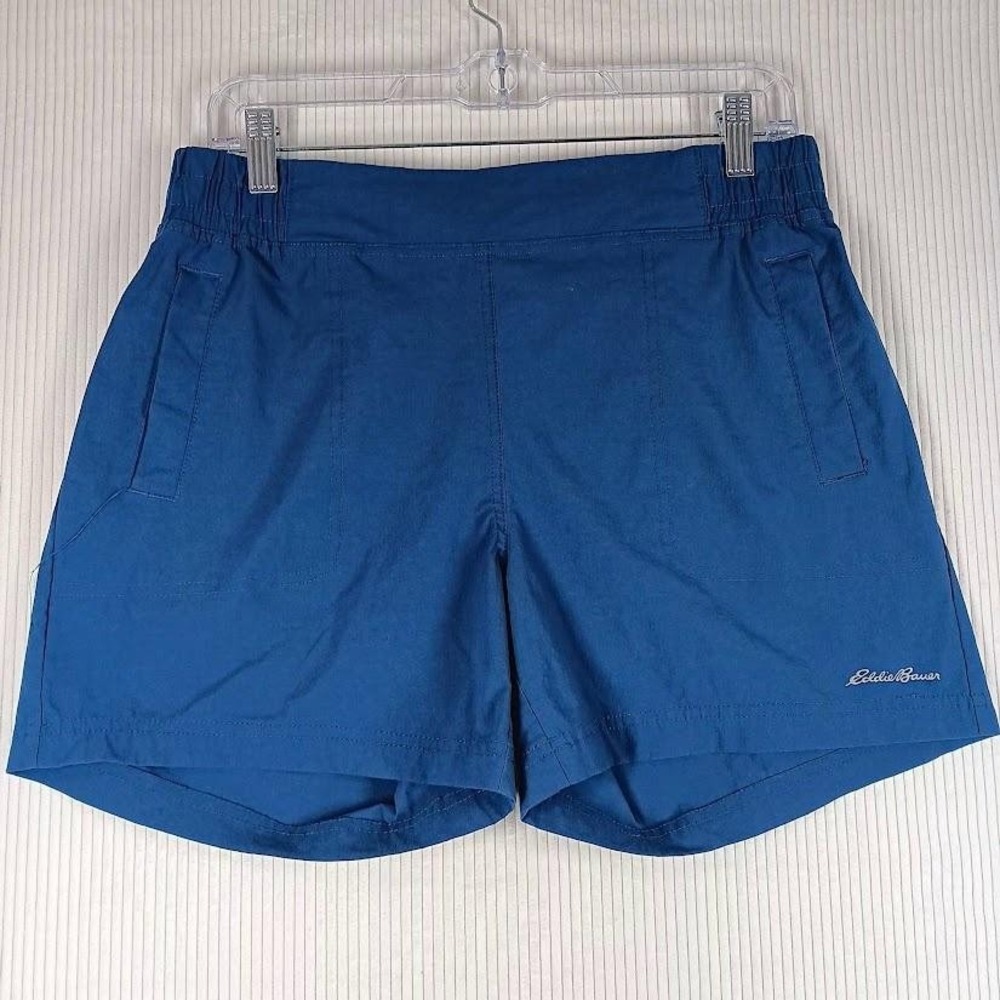 Eddie Bauer Chino Shorts Womens Medium Blue Elastic Waist Stretch Activewear